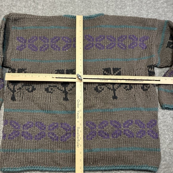 Vintage Bolivian Hand Knit Cardigan Sweater Lamb Wool Art Handmade Men XL Heavy - Picture 4 of 6
